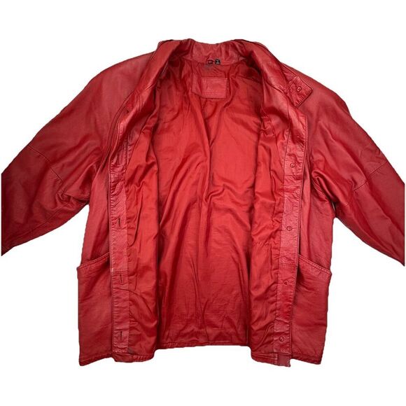 Vintage Jacqueline Ferrar Red Leather Coat XL Oversized Grunge Y2K Retro - Picture 2 of 10